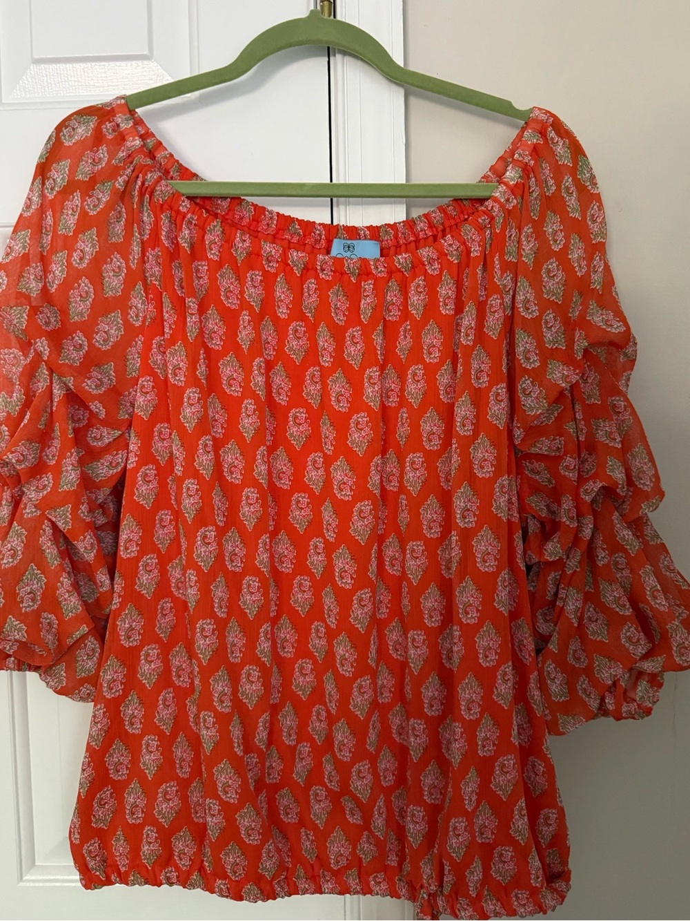 CeCe Orange Floral Off-Shoulder Tiered Sleeve Blouse - Picture 1 of 4